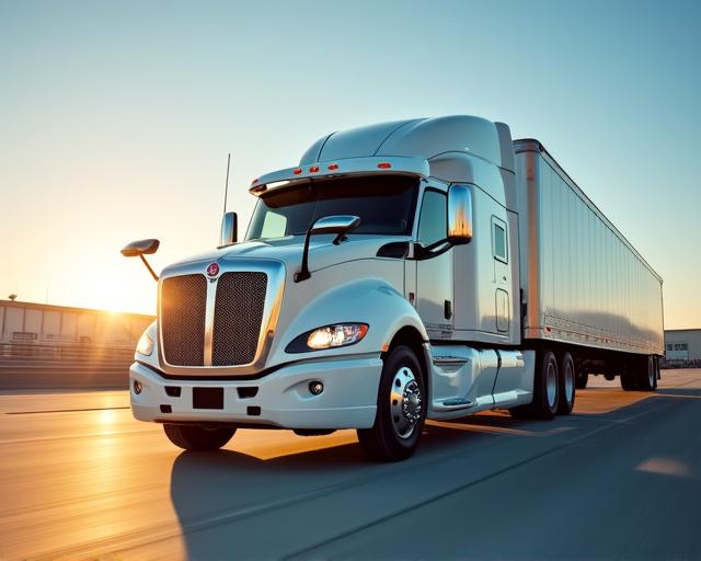 Large freight truck moving through a logistical port